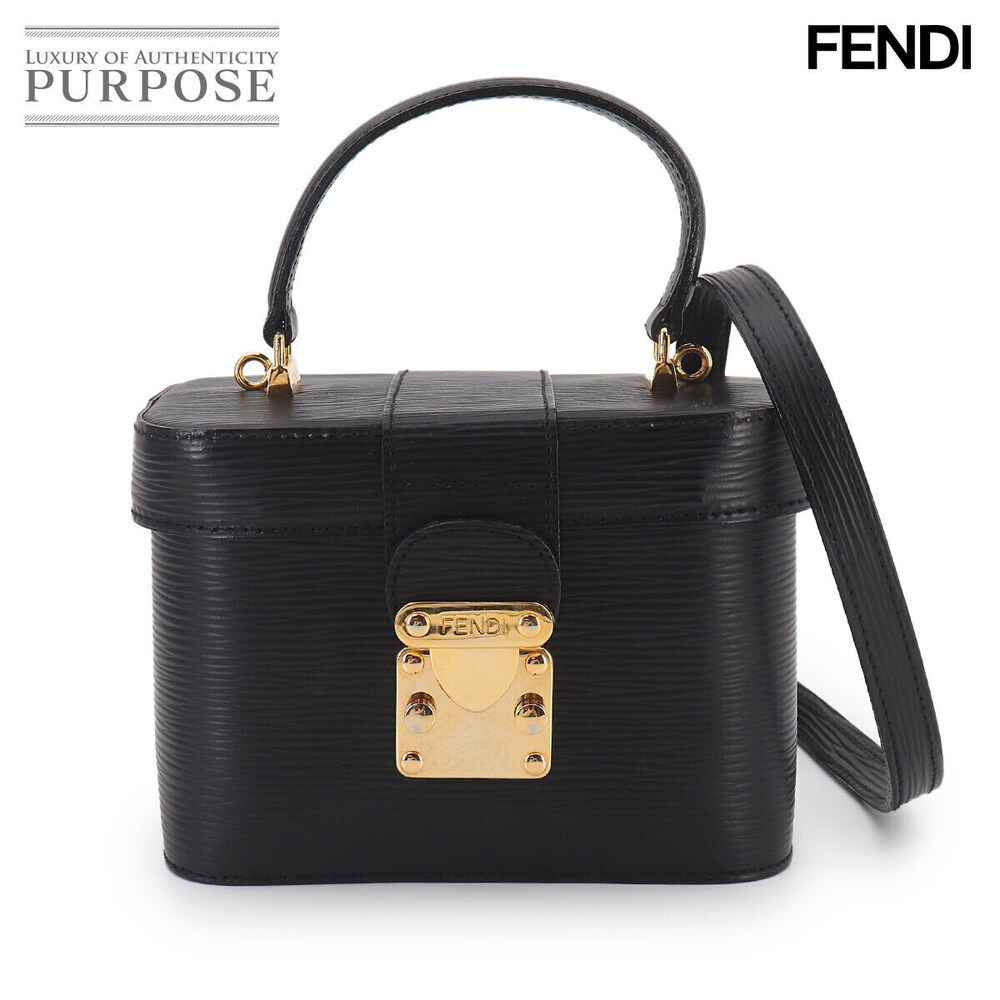 Fendi Black Leather Hand Bag Vanity Shoulder Epi Black